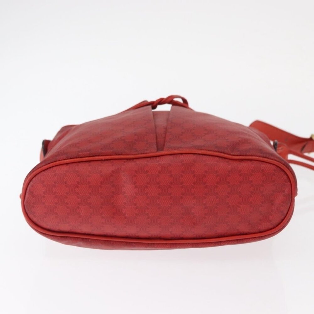 Authentic CELINE Macadam Canvas Shoulder Bag Red Gold - Picture 12 of 16